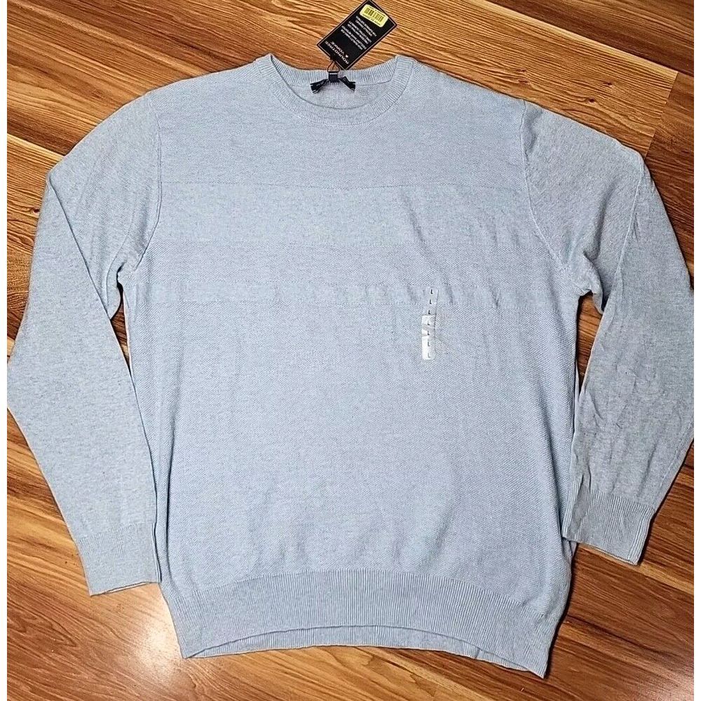 New Mens Large Light Blue Grandpa‎ Sweater Crew Neck Tight Knit Texture Easter